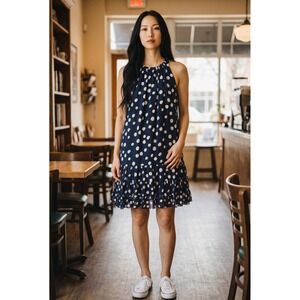 JBS Women Navy Blue White Polka Dot Tiered Ruffle Chiffon Dress Size 14W